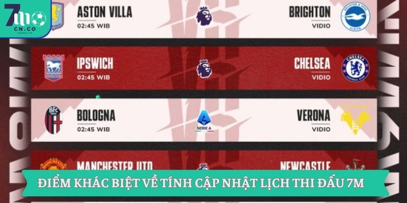 Điểm khác biệt về tính cập nhật lịch thi đấu 7M